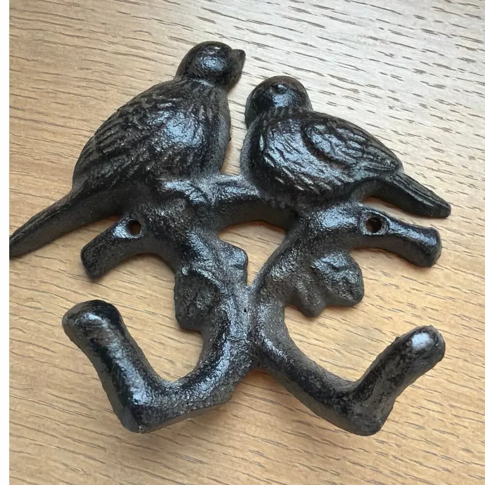 Rustic iron vintage coat hook retro PAIR OF BIRDS woodland cast iron